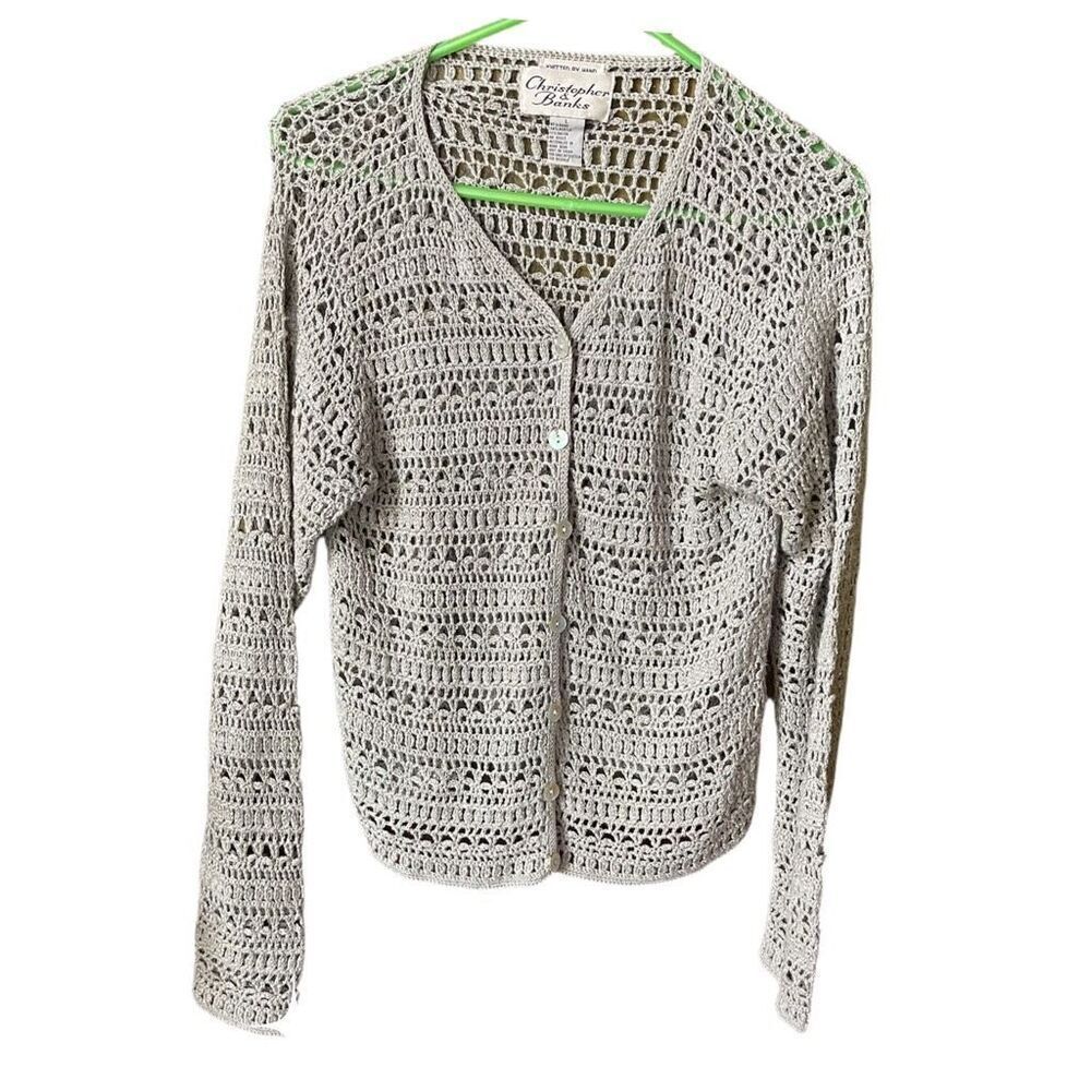 Christopher & Banks size L open weave hand knitted cardigan.